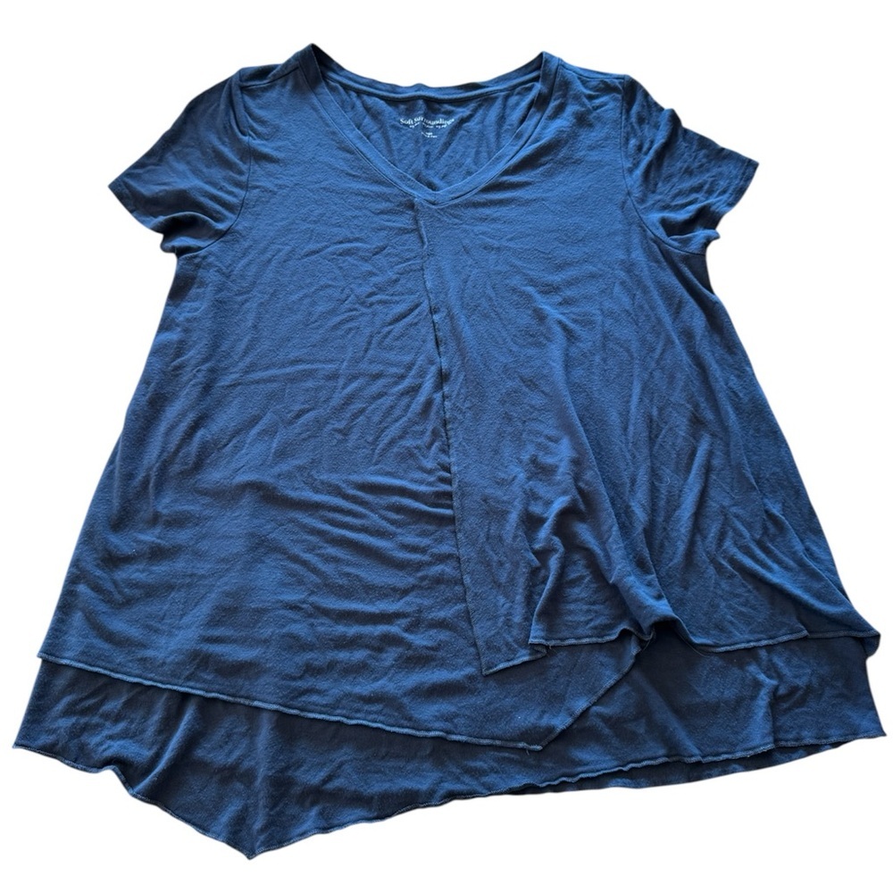 Soft Surroundings Blue V-Neck Layered Short-Sleeve Top L